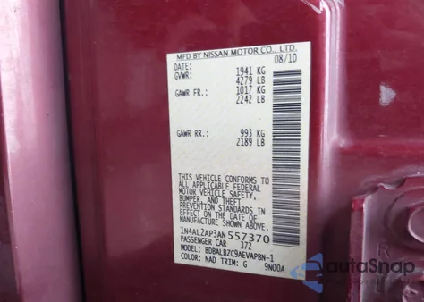 2010 Nissan Altima 2.5 S из США, поврежденный, VIN 1N4AL2AP3AN557370